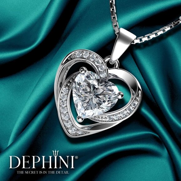 Elegant 925 Sterling Silver Heart Necklace with CZ Crystal - 18" Rhodium Plated - Picture 5 of 6